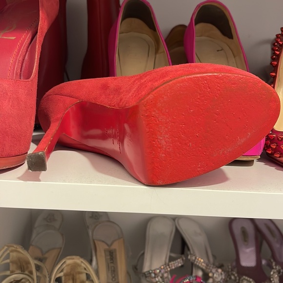 Red YSL platform suede pumps - Picture 4 of 6